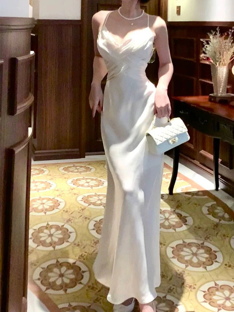 Wholesale Classy Sheath Spaghetti Straps Sleeveless White Long Prom Dresses Evening Dress gowns evening dresses 